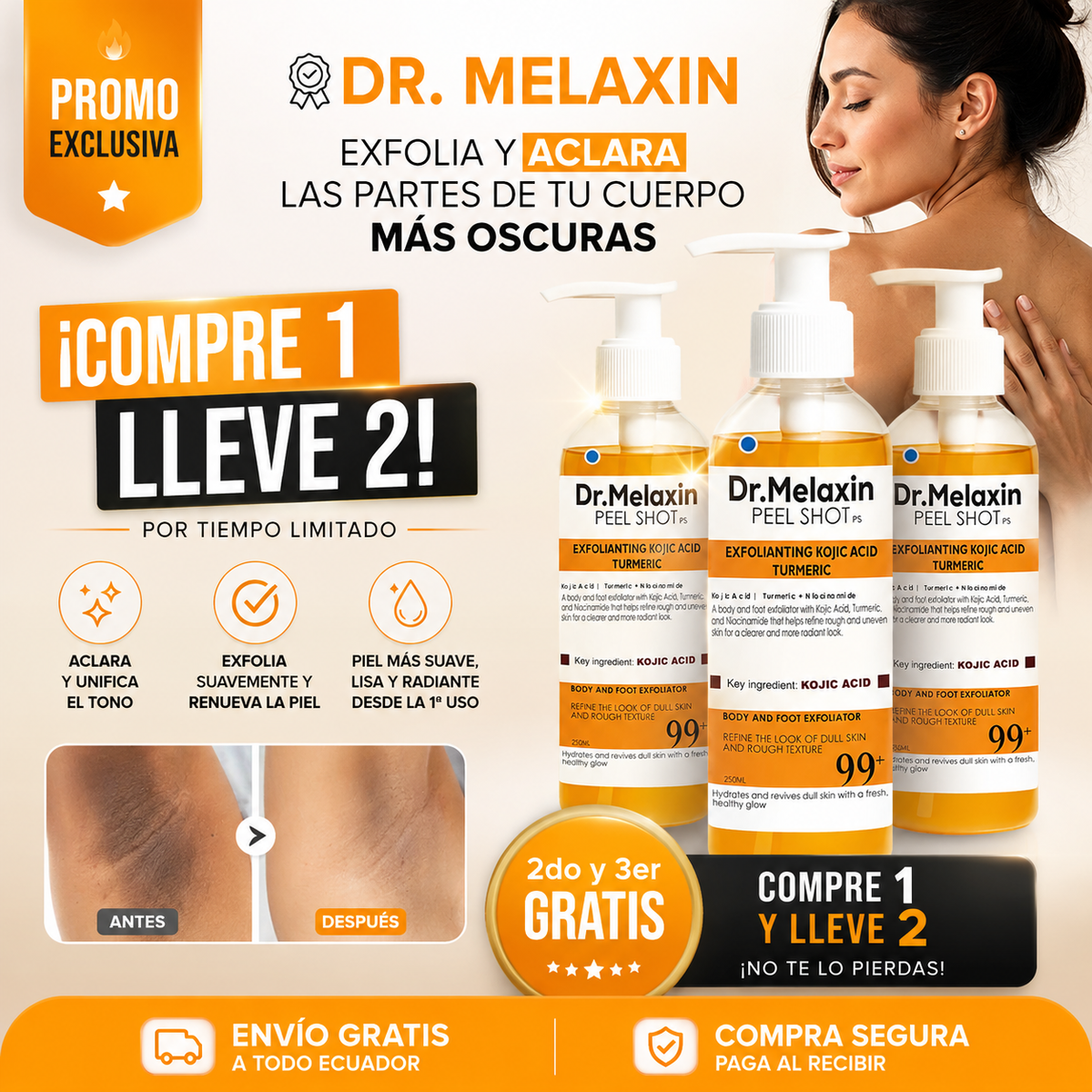 🔥{PROMO} Exfoliante Melaxin - Para Aclarar Partes Oscuras - Fórmula Cúrcuma - COMPRE 1 LLEVE2