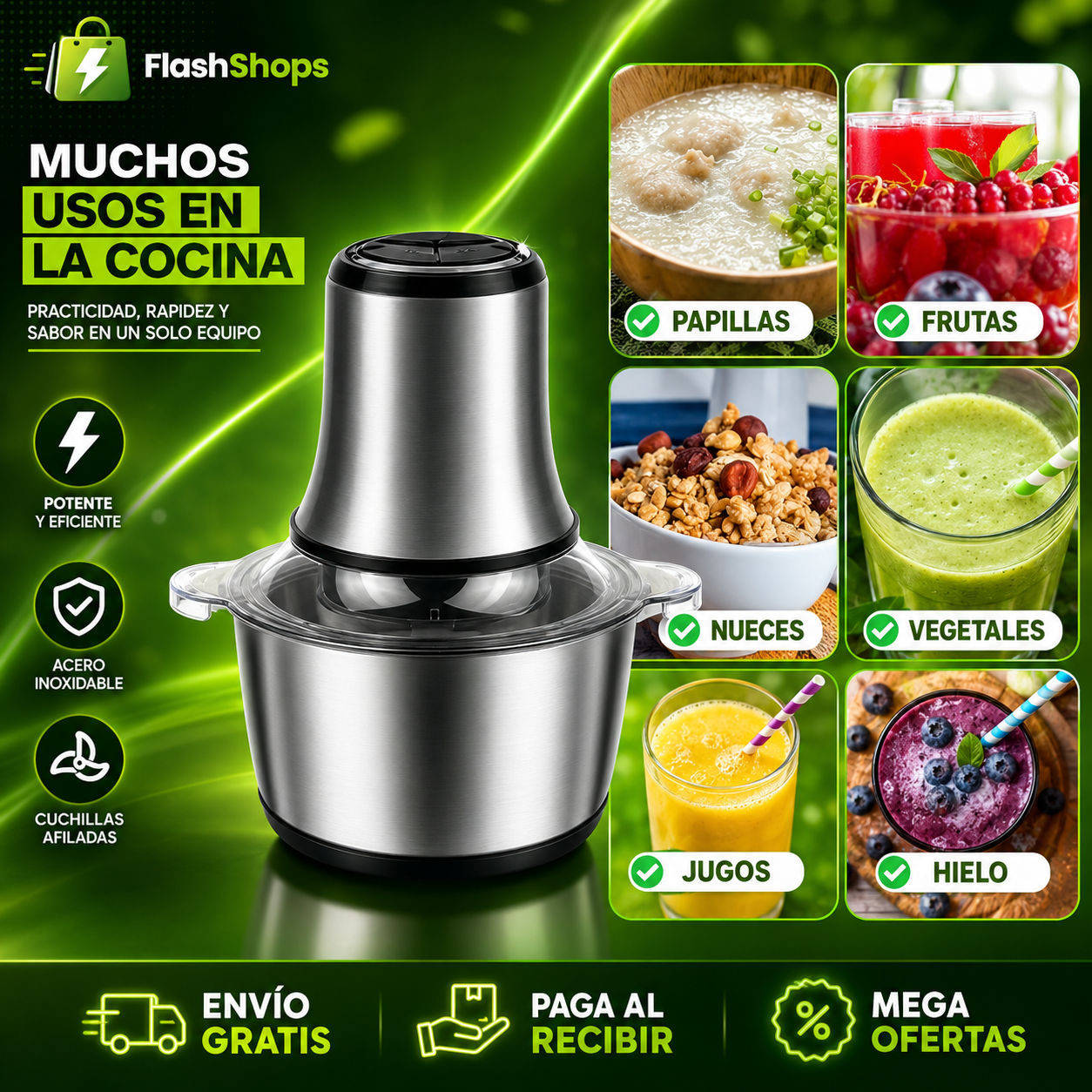 🚨(OFERTA) MOLINO PICADOR ELÉCTRICO DE ACERO INOXIDABLE 🔥 2 LITROS 🔥 | TAMAÑO GRANDE
