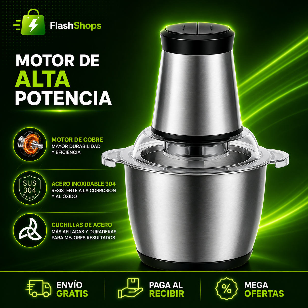 🚨(OFERTA) MOLINO PICADOR ELÉCTRICO DE ACERO INOXIDABLE 🔥 2 LITROS 🔥 | TAMAÑO GRANDE